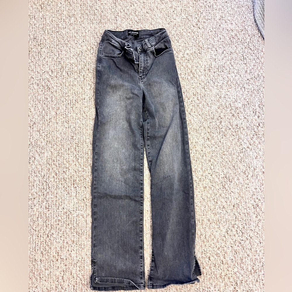 FITJEANS grey Straight Leg Jeans size Small authentic elastic denim designer